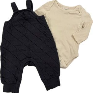 Hanna Andersson quilted overall and long sleeve bodysuit 6-12m baby boy EUC